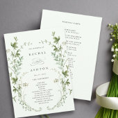 Bleke groene Elegant Wildflower Wedding-ceremonie Programmakaart
