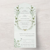 Bleke groene elegante Waterverf Wildflower Wedding All In One Uitnodiging (Binnen)