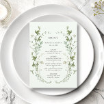 Bleke groene elegante Waterverf Wildflower Wedding Menu<br><div class="desc">Dit elegante trouwmenu bevat prachtige handbeschilderde waterverf wildbloemen die geschikt zijn voor lente-,  zomer- of valbruiloften. Voor meer geavanceerde aanpassing van dit ontwerp,  te klikken gelieve de BUTTON van het TOOL VAN HET ONTWERP BLAUW hierboven! Overeenkomende objecten zijn ook beschikbaar.</div>