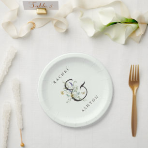 Bleke groene elegante Waterverf Wildflower Wedding Papieren Bordje