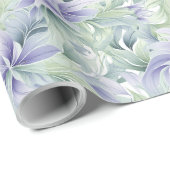 Bleke groene en paarse bloemen en bladeren zacht cadeaupapier (Rol Hoek)