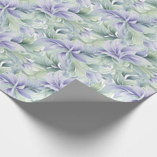 Bleke groene en paarse bloemen en bladeren zacht cadeaupapier (Hoek)