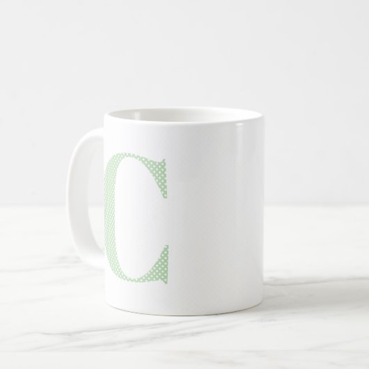 Bleke groene en witte Polka Dot Monogram Koffiemok (Voorkant links)