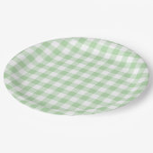 Bleke groene gingham check papieren bordje (Gekanteld)