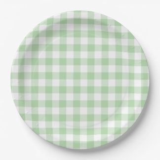 Bleke groene gingham check papieren bordje