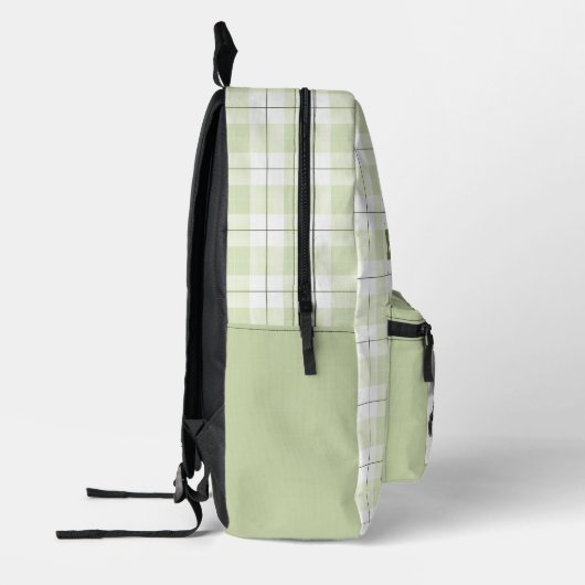 Bleke Groene Gingham Plaid Patroonnaam en foto Bedrukte Rugzak (Links)