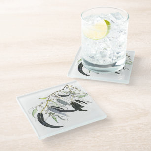 bleke groene gom blad aquarel glazen onderzetter