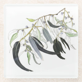 bleke groene gom blad aquarel glazen onderzetter