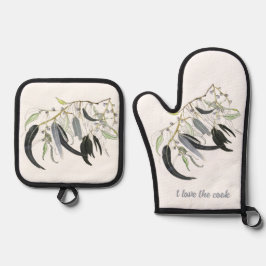 bleke groene gom blad aquarel ovenwant & pannenlap set