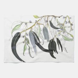 bleke groene gom blad aquarel theedoek