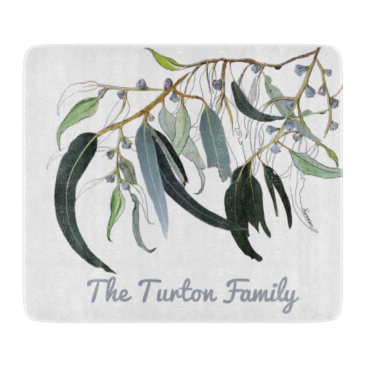 Bleke groene gombladeren Aquarel Snijplank (Voorkant)