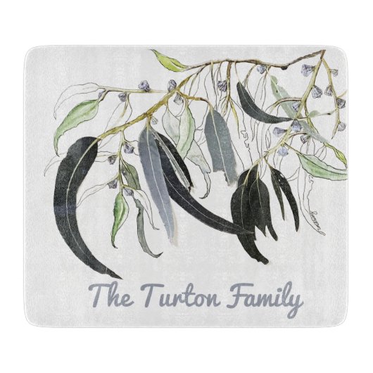 Bleke groene gombladeren Aquarel Snijplank (Voorkant)