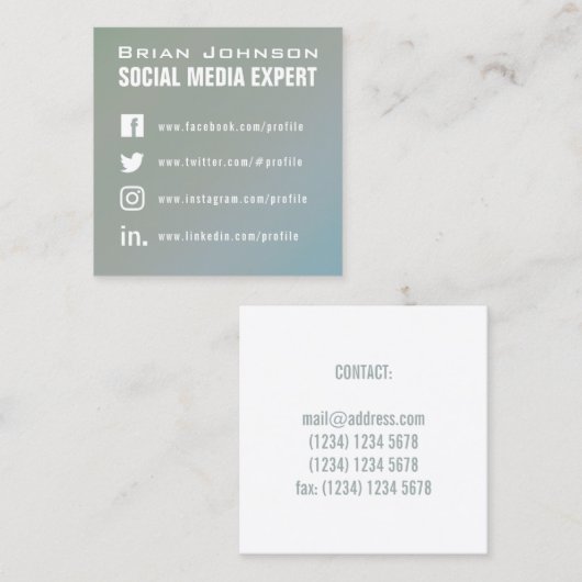 Bleke, groene, grijze vakbedekking vierkante visitekaartje (Voorkant / Achterkant)