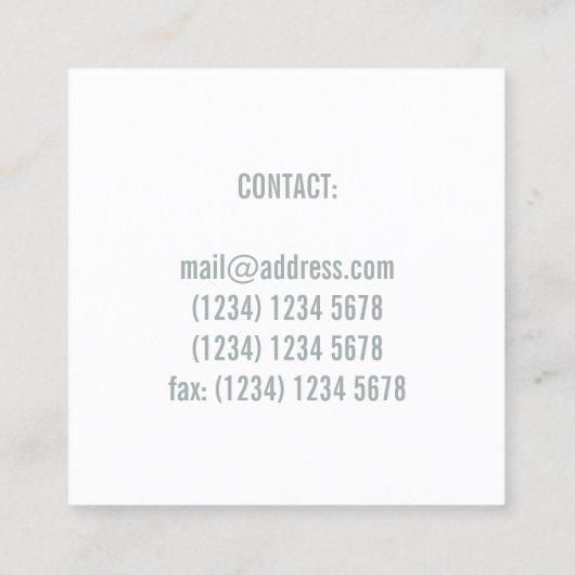 Bleke, groene, grijze vakbedekking vierkante visitekaartje (Achterkant)