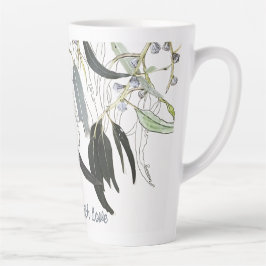 bleke groene kauwgomblad met bericht latte mok