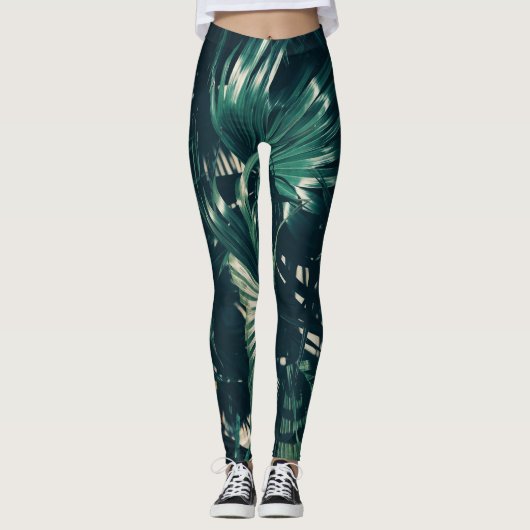 Bleke groene Leggings met bladerbladeren van de pa (Voorkant)