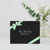 Bleke groene lint Save the Date Aankondiging (Staand voorkant)