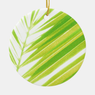 Bleke groene palmbladeren keramisch ornament