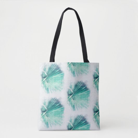 Bleke groene palmboom bladpatroon Canvas tas (Voorkant)