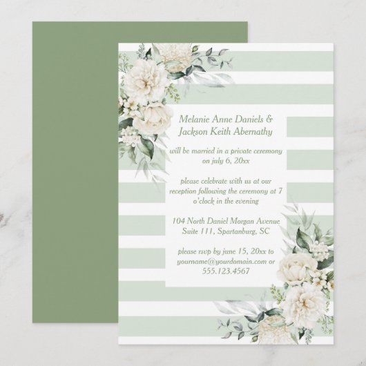 Bleke groene strepen Witte bloemenontvangst alleen Kaart (Voorkant / Achterkant)