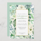 Bleke groene successen en witte bloemen gouden bru kaart (Voorkant / Achterkant)