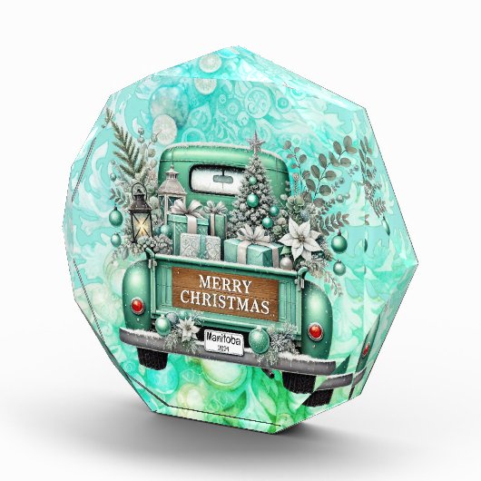 Bleke groene Truck Vrolijk Kerstfeest Fotoblokken (Rechts)