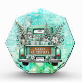 Bleke groene Truck Vrolijk Kerstfeest Fotoblokken (Voorkant)