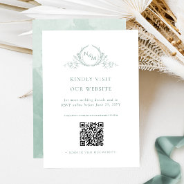 Bleke Groene Waterverf Monogram QR Code/RSVP Onlin Informatiekaartje