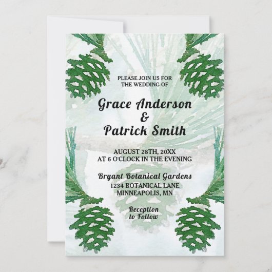 Bleke Groene Winter Pine Cone Wedding Kaart (Voorkant)