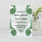 Bleke Groene Winter Pine Cone Wedding Kaart (Staand voorkant)