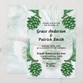 Bleke Groene Winter Pine Cone Wedding Kaart (Voorkant / Achterkant)