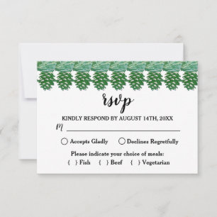 Bleke groene winterpine-kone Waterverf Bridal RSVP Kaartje