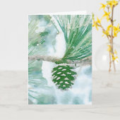 Bleke groene wintertoon Waterverf Holiday Kaart (Gele Bloem)