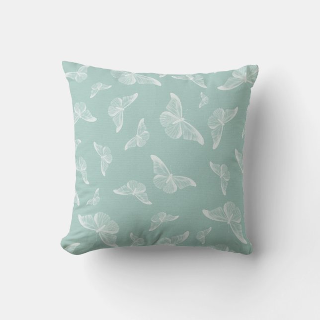 Bleke groene witte vlinder kussen (Voorkant)