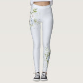 Bleke Hemelblauwe Bloemen Leggings (Voorkant)