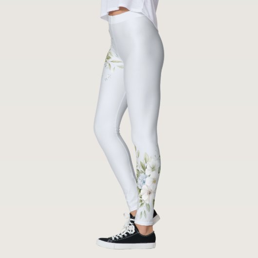 Bleke Hemelblauwe Bloemen Leggings (Links)