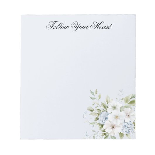 Bleke Hemelblauwe Witte Bloem Notitieblok (Voorkant)