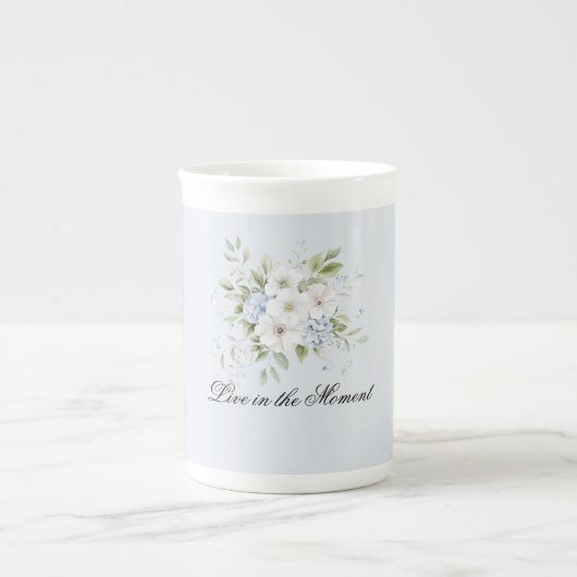 Bleke Hemelblauwe Witte Bloem Porselein Kop (Voorkant)