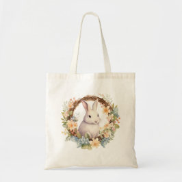 Bleke konijn met voorjaarsbloemen tote bag