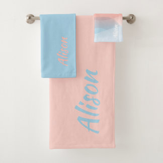 Bleke koraalblauwe abstracte naam bad handdoek