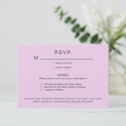 Bleke Lavendel Dinner Options Wedding RSVP II Kaar (Staand voorkant)