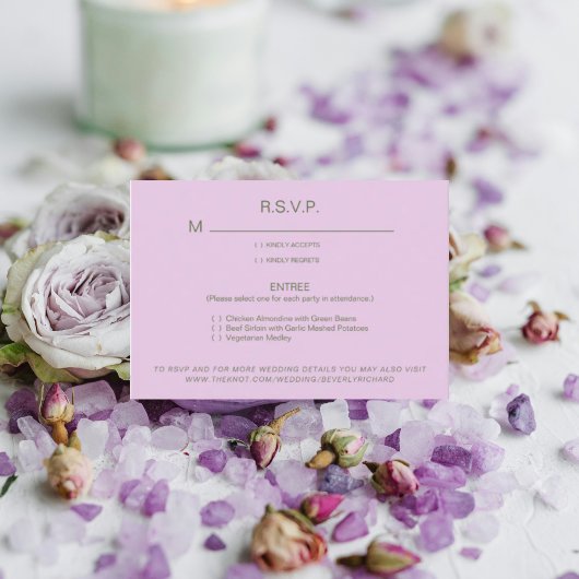 Bleke Lavendel Dinner Options Wedding RSVP Kaart