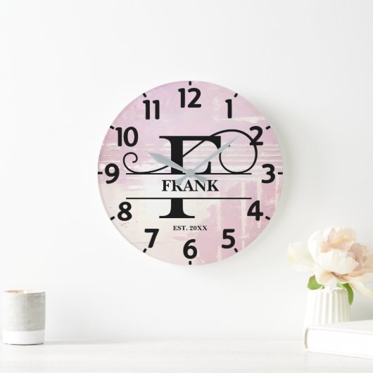 Bleke lavendel distressed f monogram grote klok (Huis)