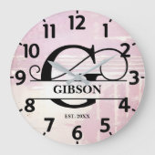 Bleke lavendel distressed g monogram grote klok (Voorkant)