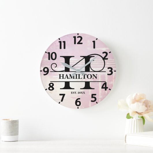 Bleke Lavendel Distressed H Monogram Grote Klok (Huis)