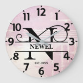 Bleke lavendel distressed N monogram Grote Klok (Voorkant)