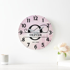 Bleke lavendel distressed o monogram grote klok