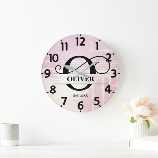 Bleke lavendel distressed o monogram grote klok (Huis)