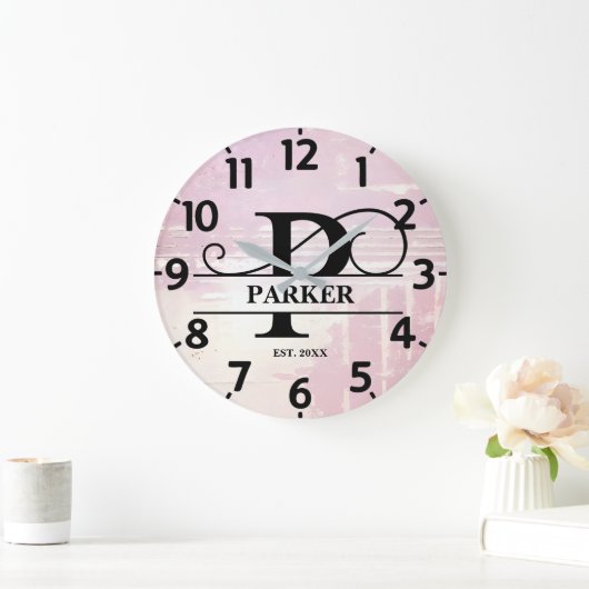 Bleke lavendel distressed p monogram grote klok (Huis)