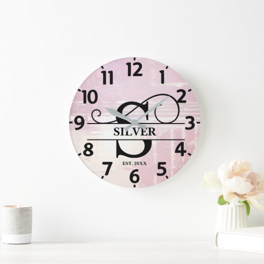 Bleke lavendel distressed S monogram Grote Klok (Huis)